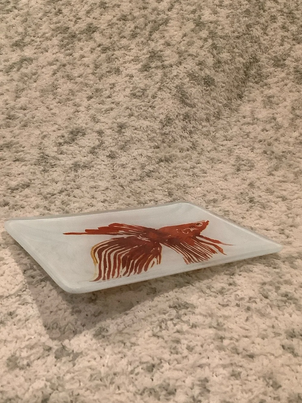 West Elm Red Betta Fish Glass Trinket Jewelry Soap  Dish RS 6”x4”